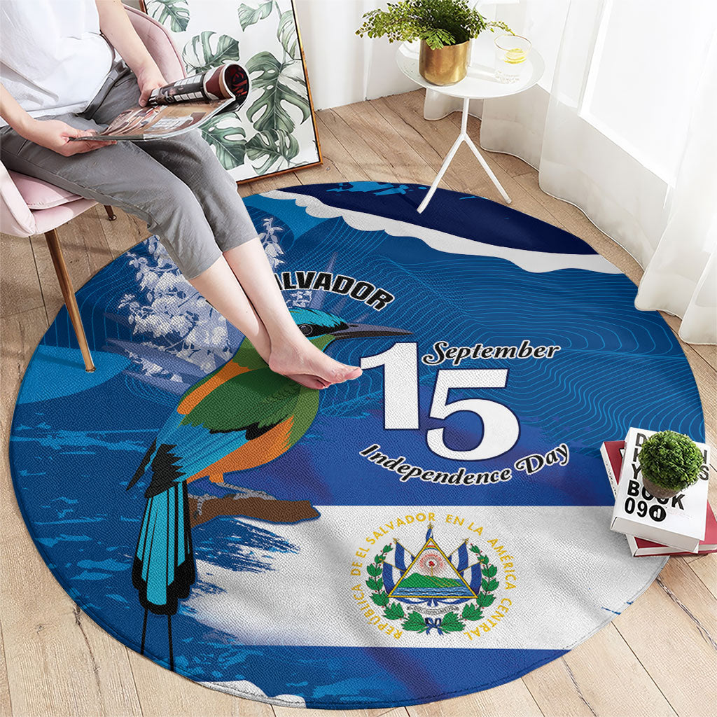 El Salvador Turquoise Browed Motmot Round Carpet Happy Independence Day