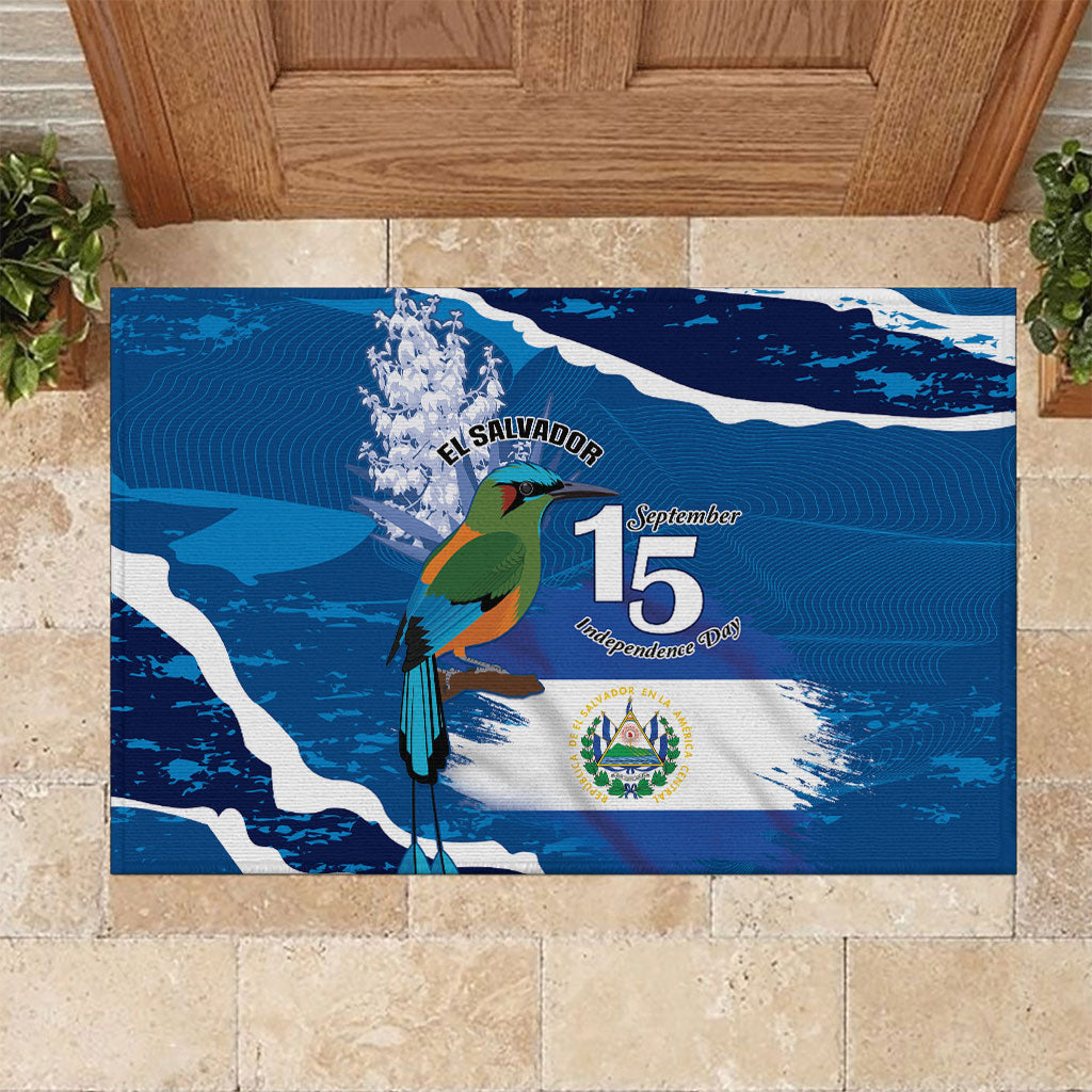 El Salvador Turquoise Browed Motmot Rubber Doormat Happy Independence Day