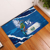 El Salvador Turquoise Browed Motmot Rubber Doormat Happy Independence Day