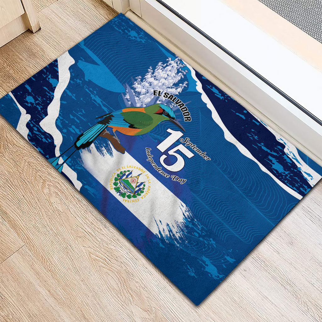 El Salvador Turquoise Browed Motmot Rubber Doormat Happy Independence Day