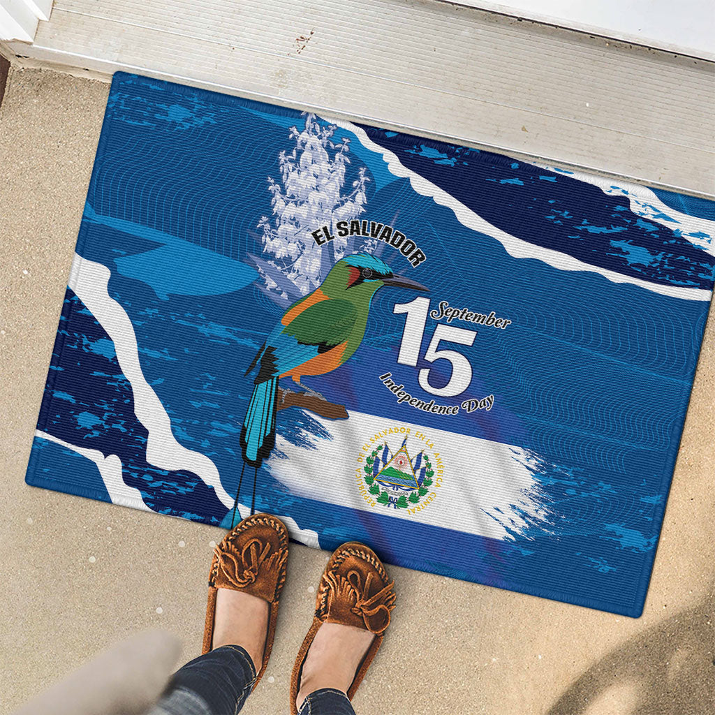 El Salvador Turquoise Browed Motmot Rubber Doormat Happy Independence Day