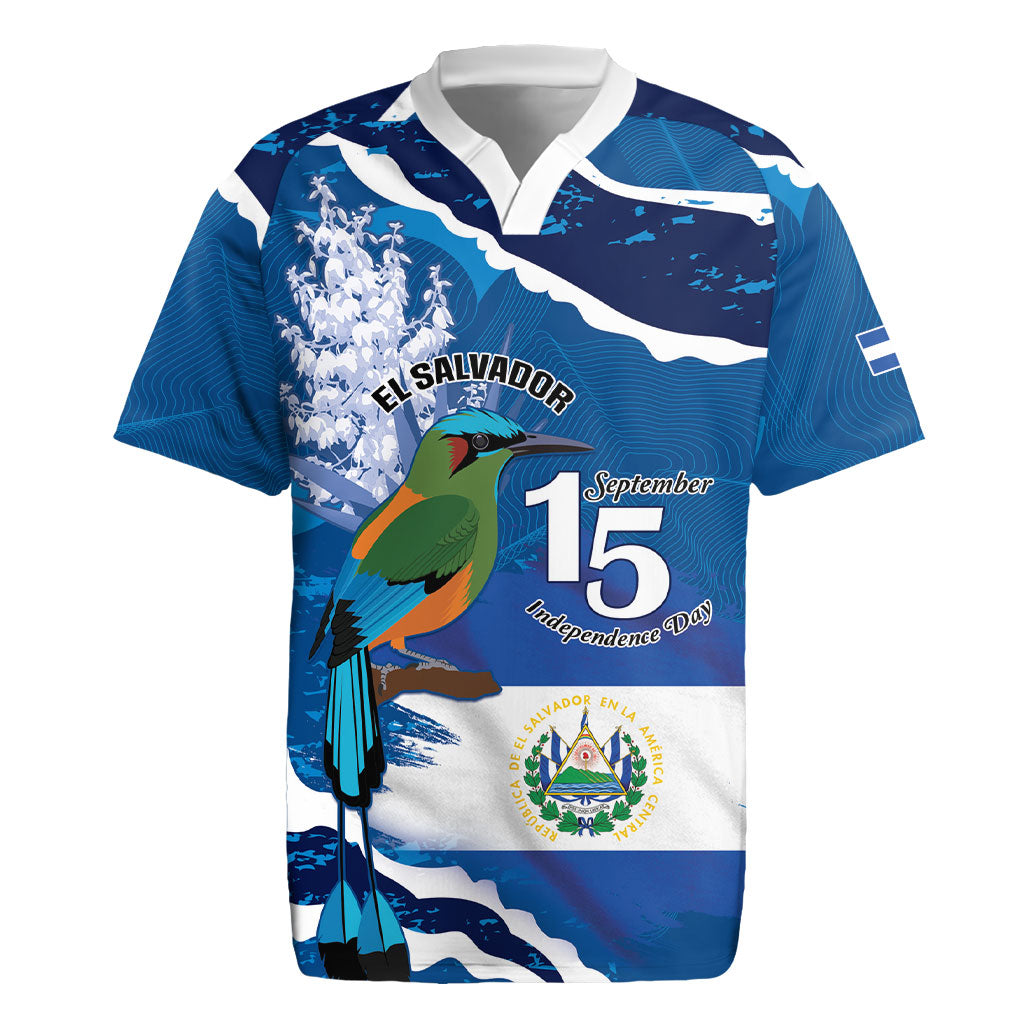 Personalized El Salvador Turquoise Browed Motmot Rugby Jersey Happy Independence Day