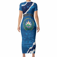Personalized El Salvador Turquoise Browed Motmot Short Sleeve Bodycon Dress Happy Independence Day