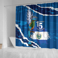 El Salvador Turquoise Browed Motmot Shower Curtain Happy Independence Day