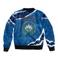 Personalized El Salvador Turquoise Browed Motmot Sleeve Zip Bomber Jacket Happy Independence Day
