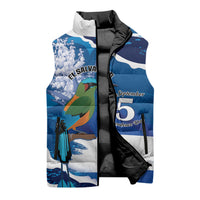 Personalized El Salvador Turquoise Browed Motmot Sleeveless Puffer Jacket Happy Independence Day