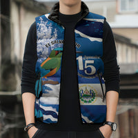 Personalized El Salvador Turquoise Browed Motmot Sleeveless Puffer Jacket Happy Independence Day