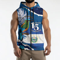 Personalized El Salvador Turquoise Browed Motmot Sleeveless Zip Hoodie Happy Independence Day