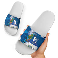 El Salvador Turquoise Browed Motmot Slide Sandals Happy Independence Day