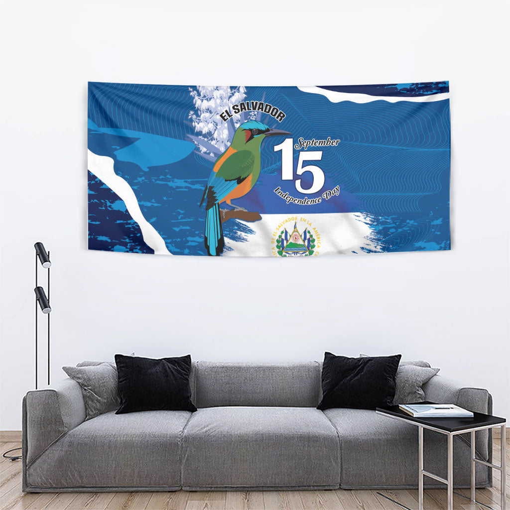 El Salvador Turquoise Browed Motmot Tapestry Happy Independence Day