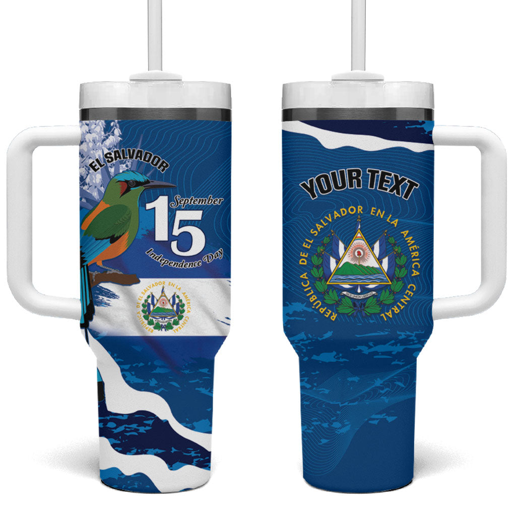 Personalized El Salvador Turquoise Browed Motmot Tumbler With Handle Happy Independence Day