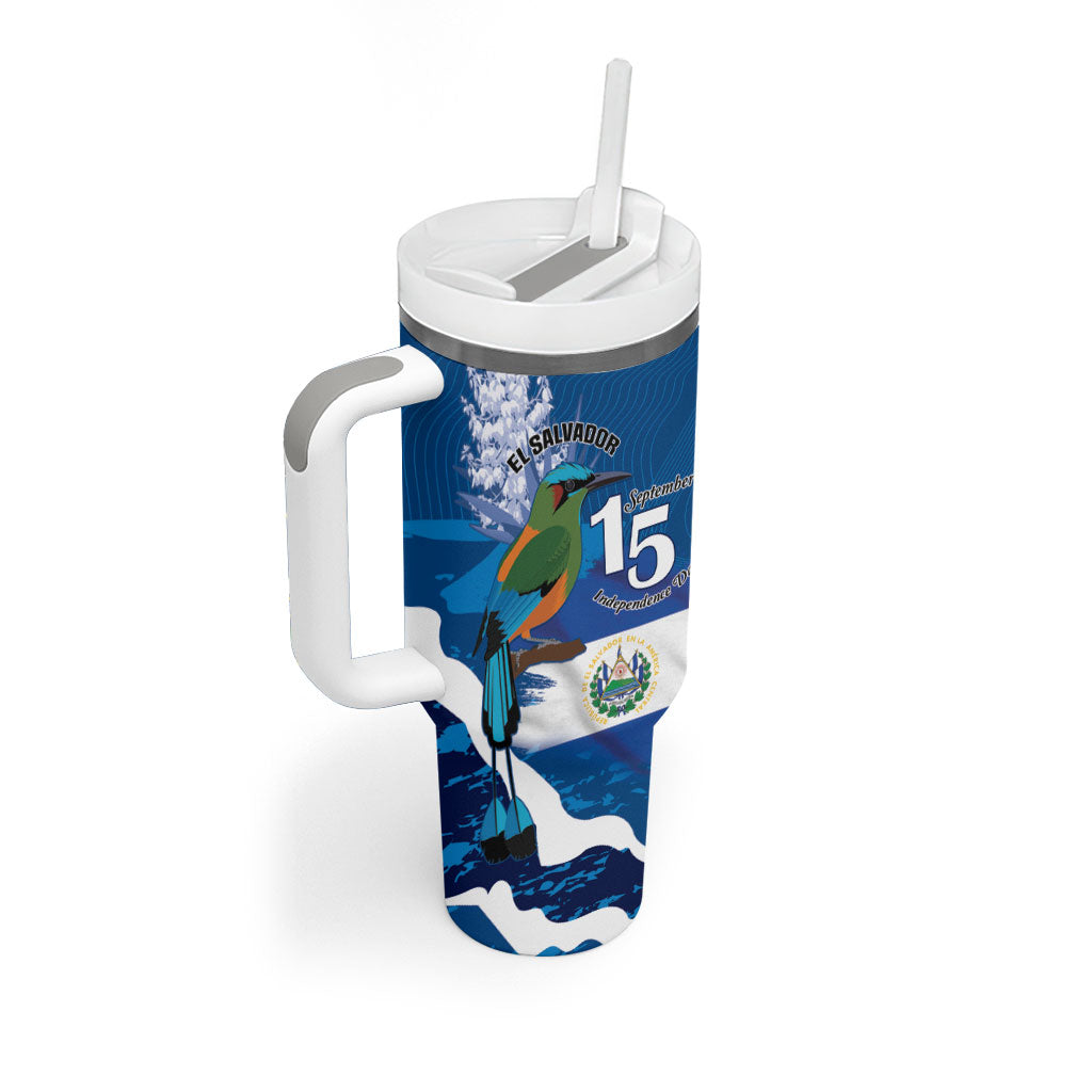 Personalized El Salvador Turquoise Browed Motmot Tumbler With Handle Happy Independence Day