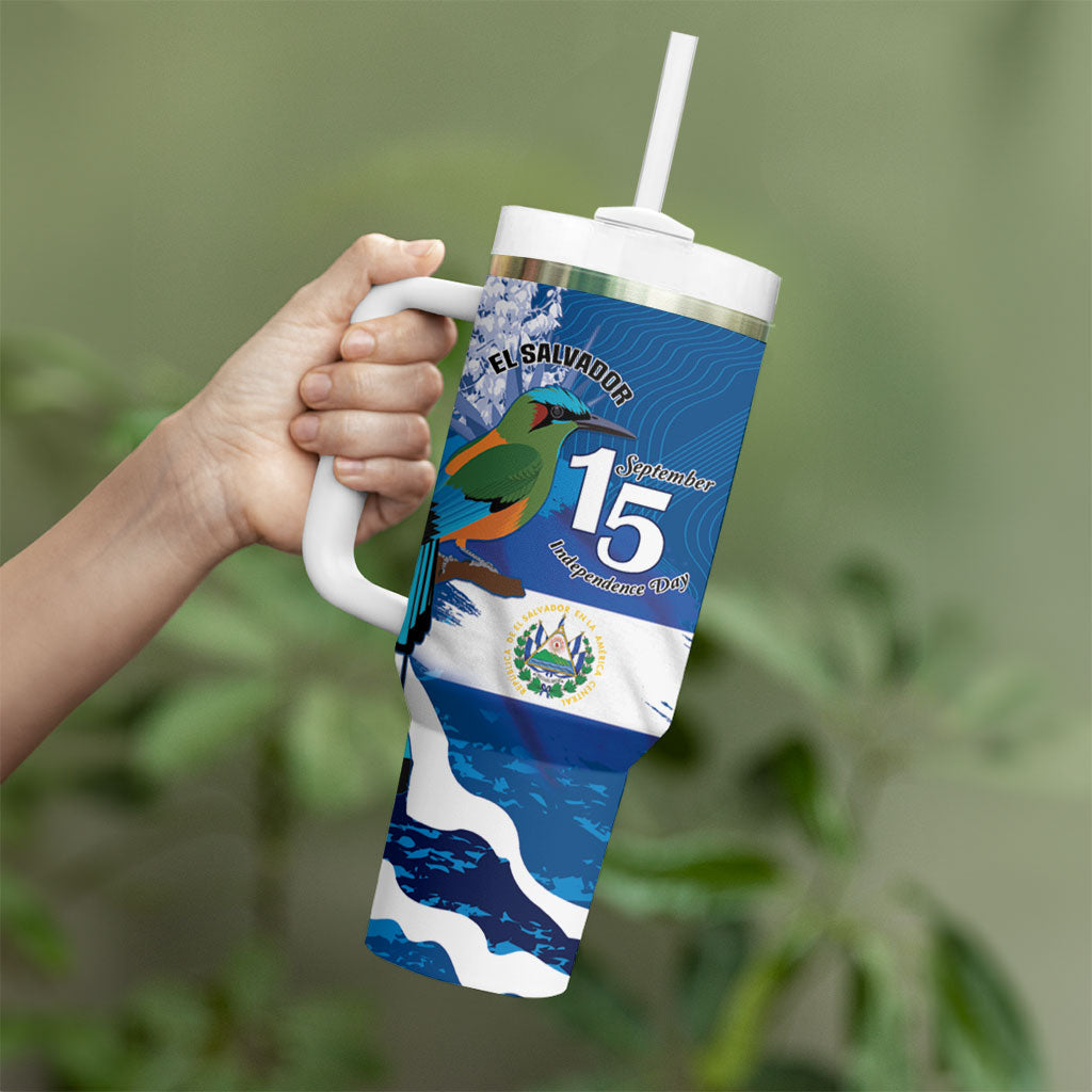 Personalized El Salvador Turquoise Browed Motmot Tumbler With Handle Happy Independence Day