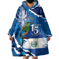 Personalized El Salvador Turquoise Browed Motmot Wearable Blanket Hoodie Happy Independence Day