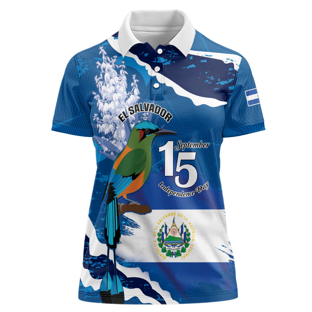 Personalized El Salvador Turquoise Browed Motmot Women Polo Shirt Happy Independence Day
