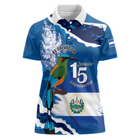 Personalized El Salvador Turquoise Browed Motmot Women Polo Shirt Happy Independence Day