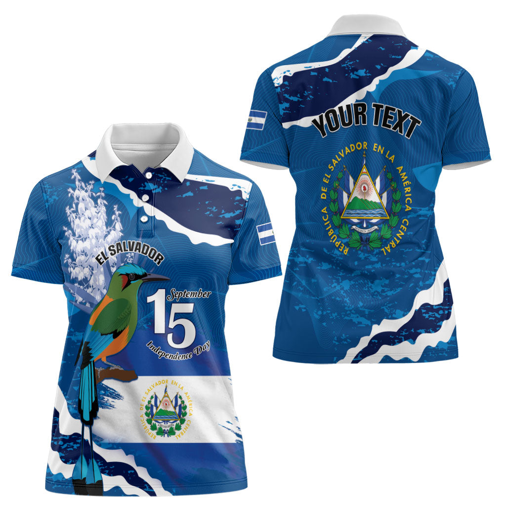 Personalized El Salvador Turquoise Browed Motmot Women Polo Shirt Happy Independence Day