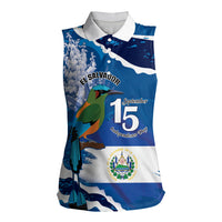 Personalized El Salvador Turquoise Browed Motmot Women Sleeveless Polo Shirt Happy Independence Day