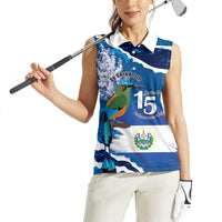 Personalized El Salvador Turquoise Browed Motmot Women Sleeveless Polo Shirt Happy Independence Day