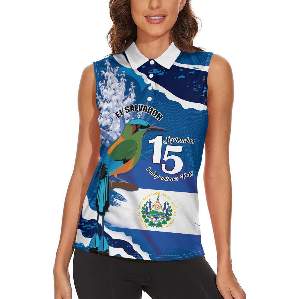 Personalized El Salvador Turquoise Browed Motmot Women Sleeveless Polo Shirt Happy Independence Day