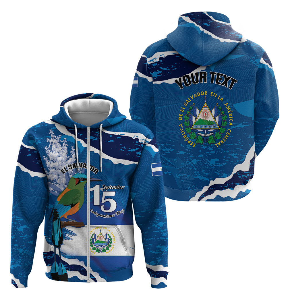 Personalized El Salvador Turquoise Browed Motmot Zip Hoodie Happy Independence Day