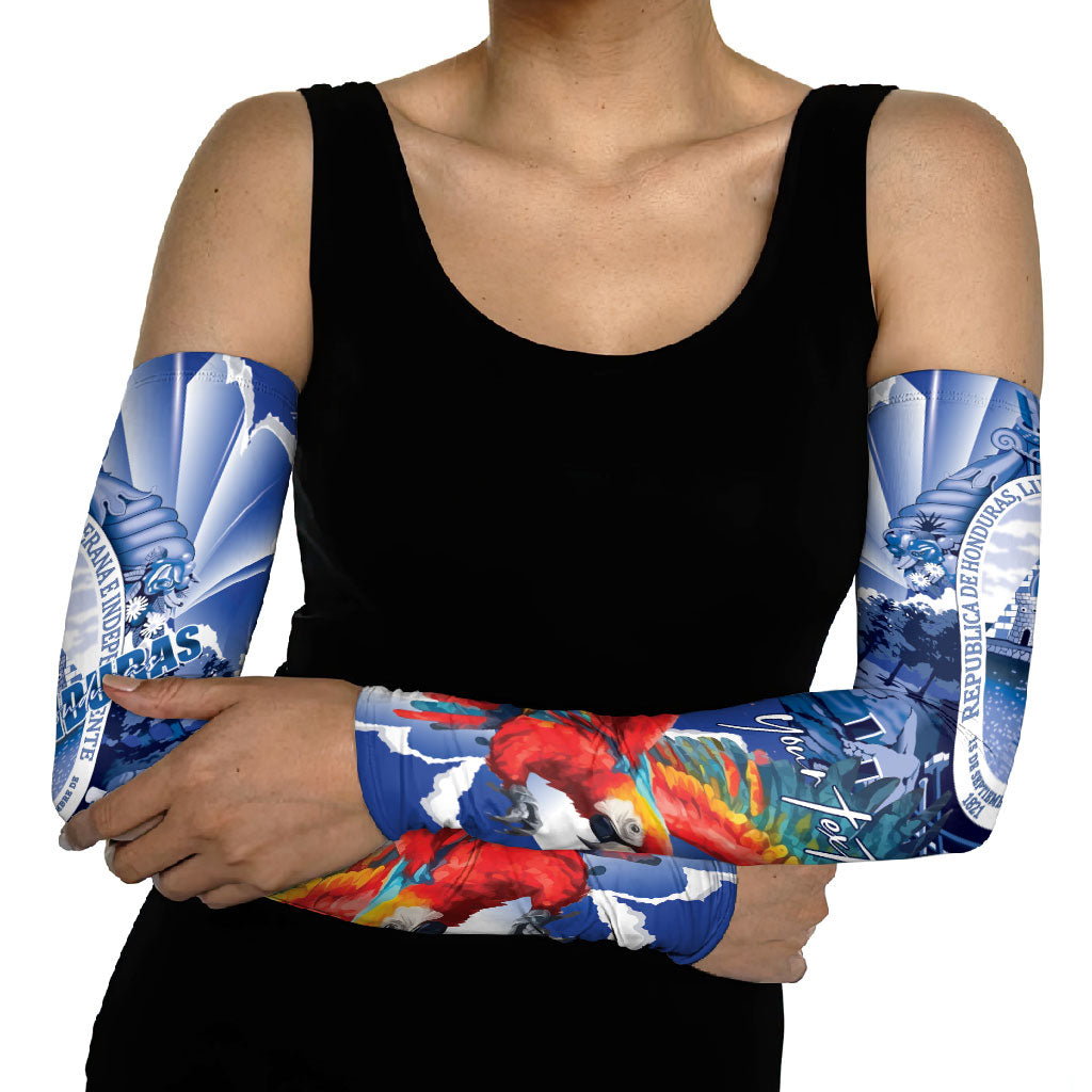 Personalized Honduras Scarlet Macaw Arm Sleeves Happy Independence Day