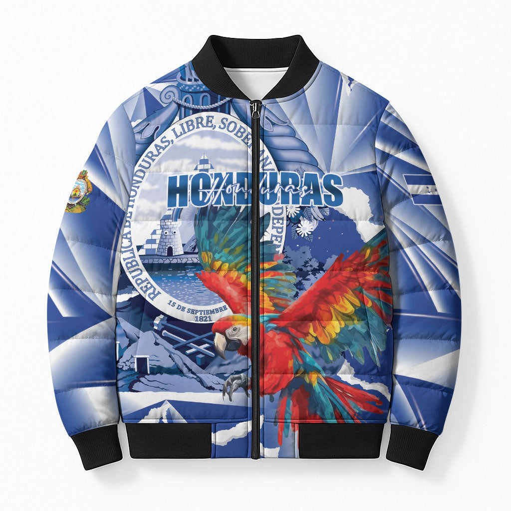Personalized Honduras Scarlet Macaw Bomber Puffer Jacket Happy Independence Day