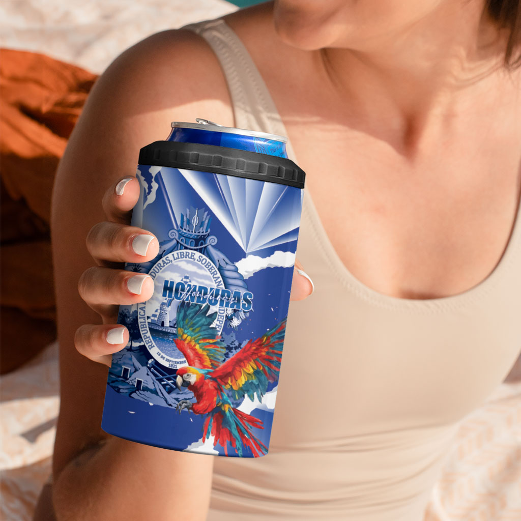 Personalized Honduras Scarlet Macaw 4 in 1 Can Cooler Tumbler Happy Independence Day