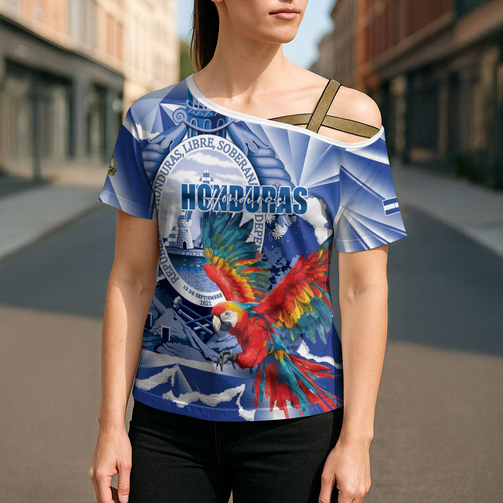 Personalized Honduras Scarlet Macaw Cross Shoulder Shirt Happy Independence Day