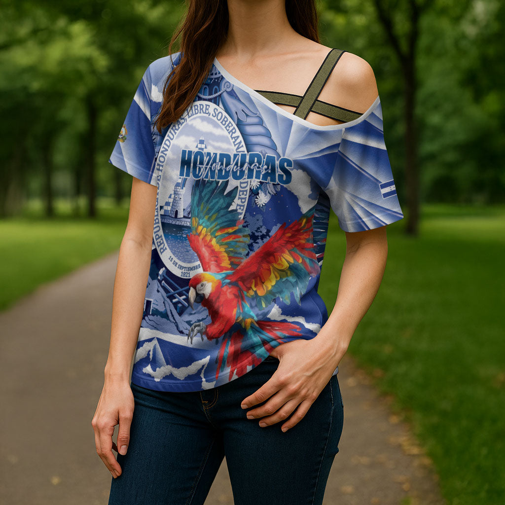 Personalized Honduras Scarlet Macaw Cross Shoulder Shirt Happy Independence Day