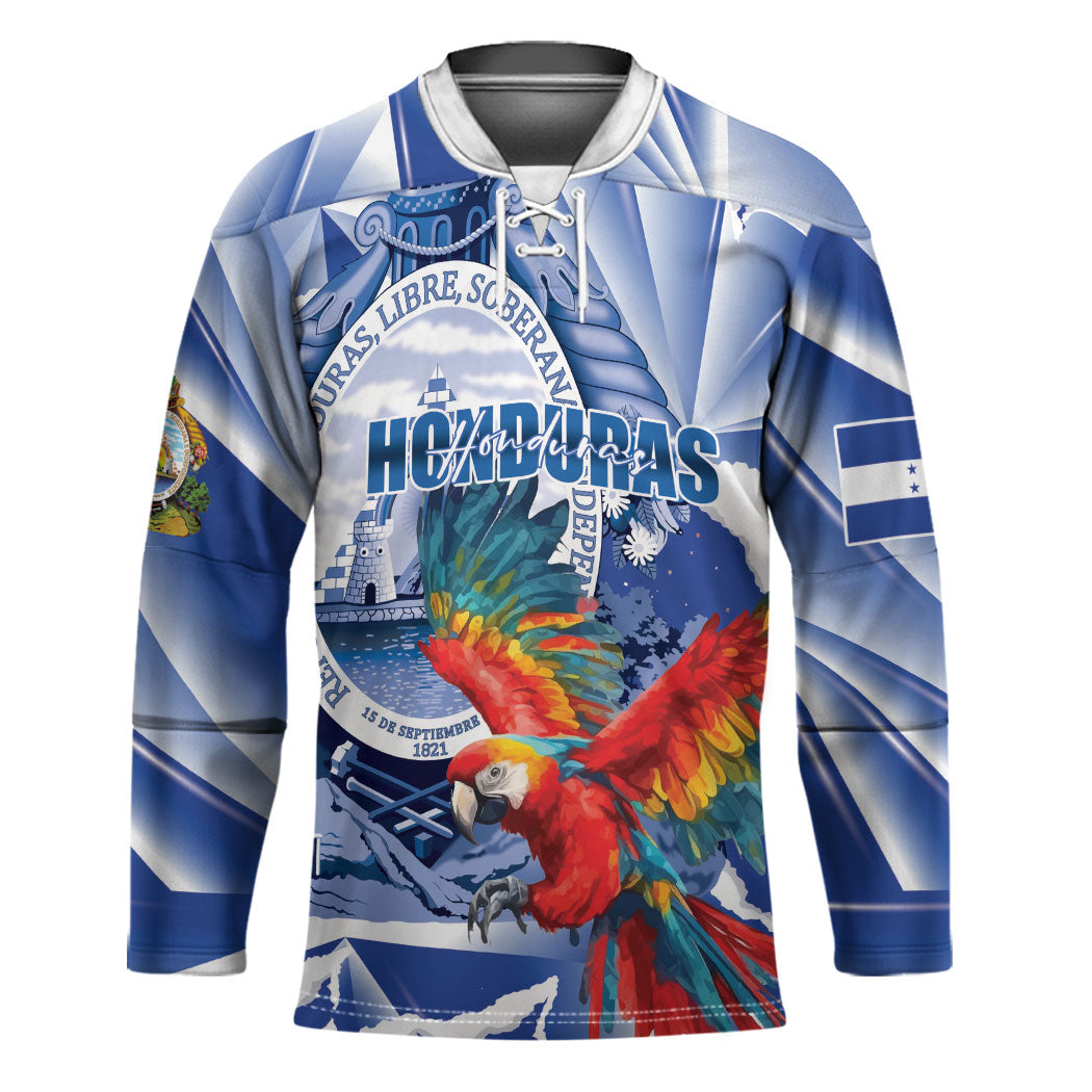 Personalized Honduras Scarlet Macaw Hockey Jersey Happy Independence Day