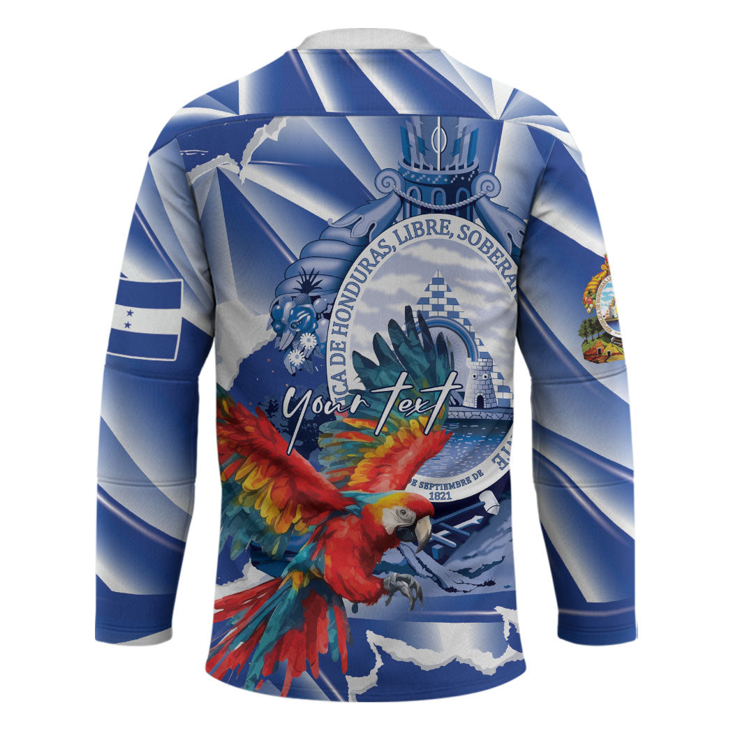 Personalized Honduras Scarlet Macaw Hockey Jersey Happy Independence Day