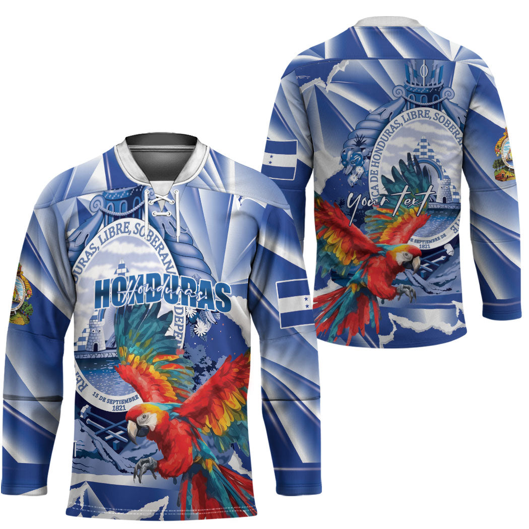 Personalized Honduras Scarlet Macaw Hockey Jersey Happy Independence Day
