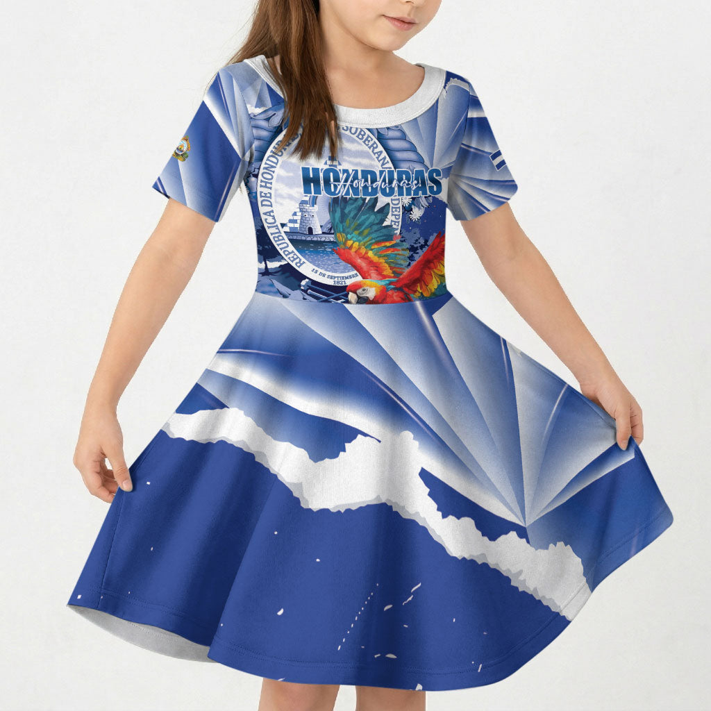Personalized Honduras Scarlet Macaw Kid Short Sleeve Dress Happy Independence Day