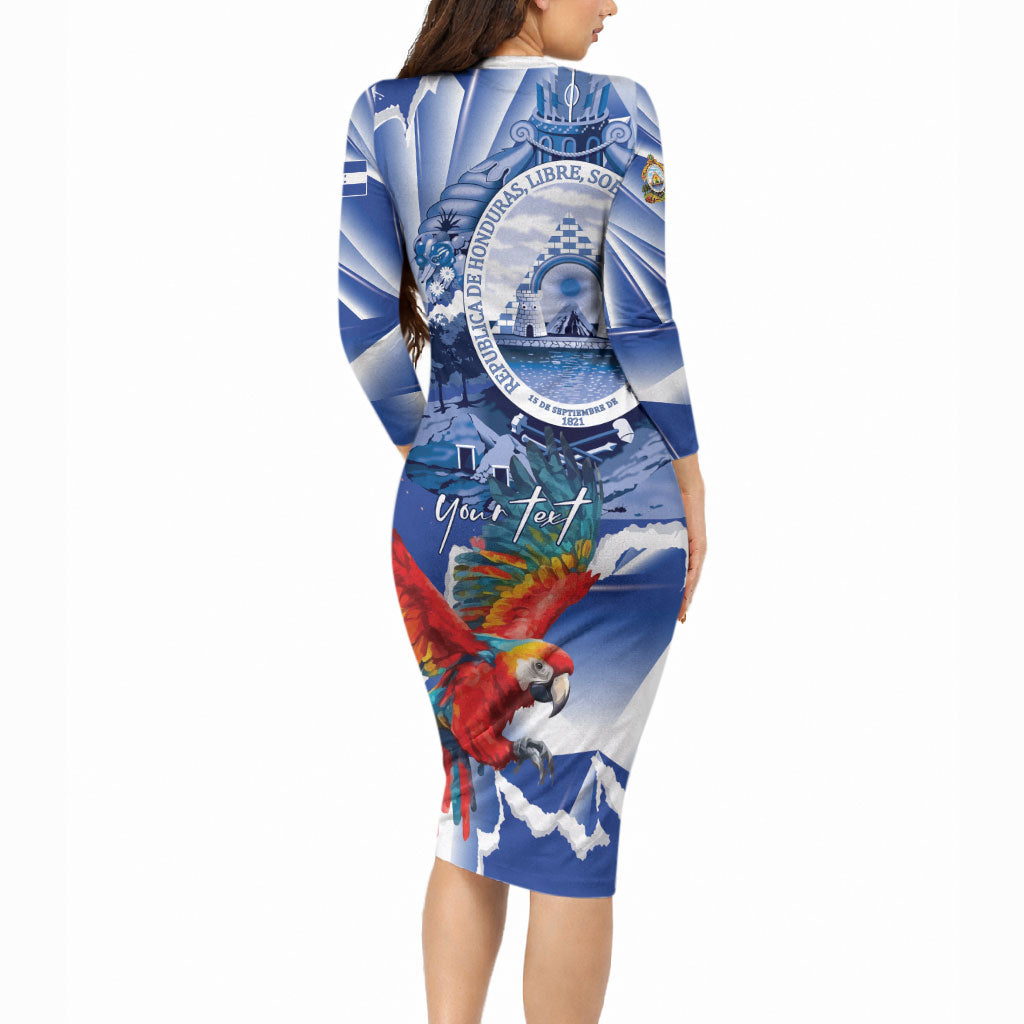 Personalized Honduras Scarlet Macaw Long Sleeve Bodycon Dress Happy Independence Day