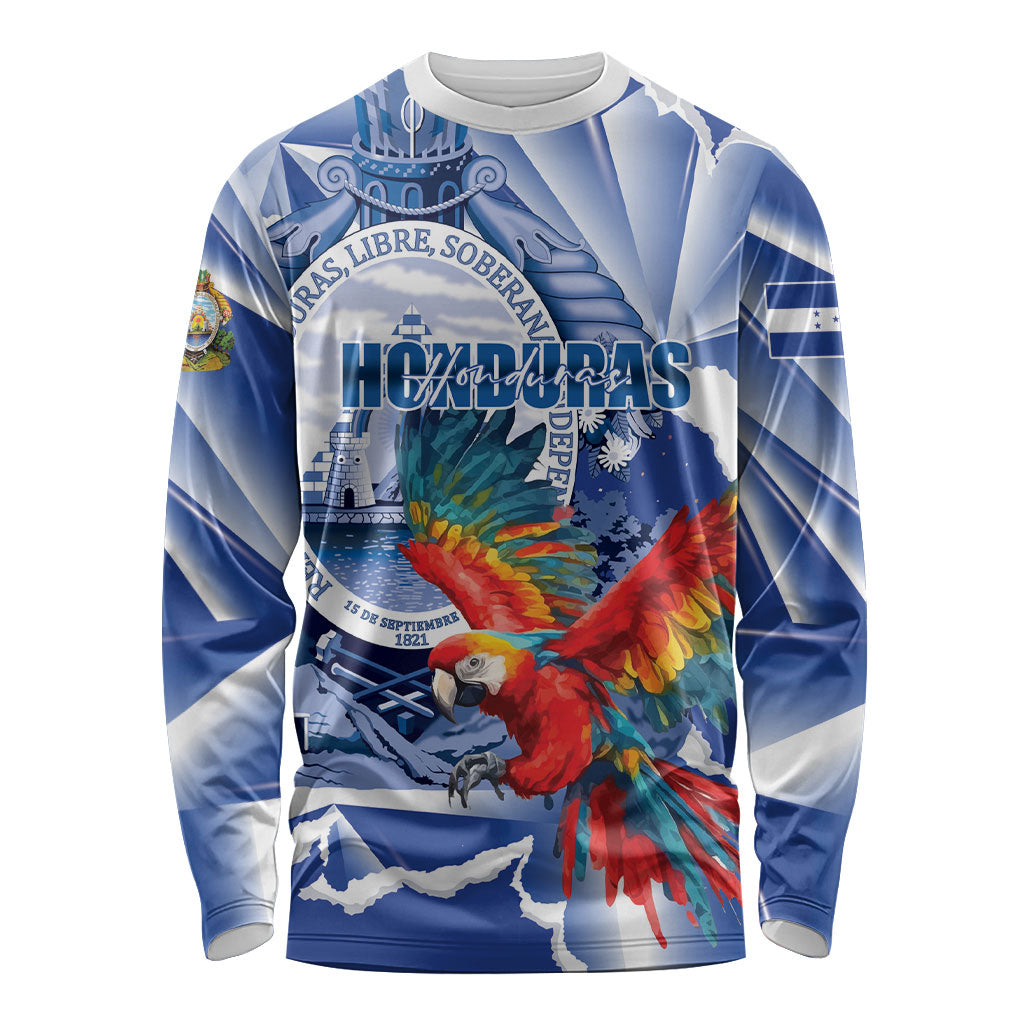 Personalized Honduras Scarlet Macaw Long Sleeve Shirt Happy Independence Day