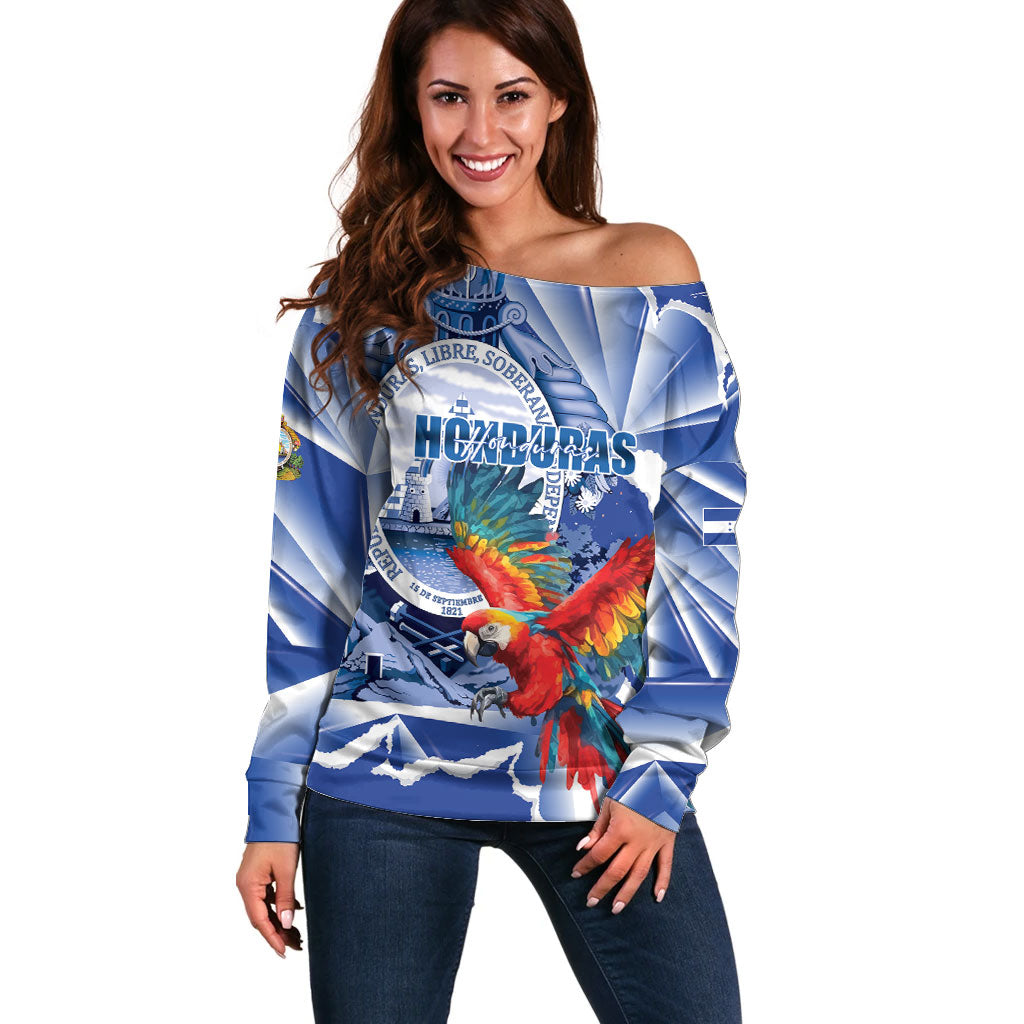 Personalized Honduras Scarlet Macaw Off Shoulder Sweater Happy Independence Day