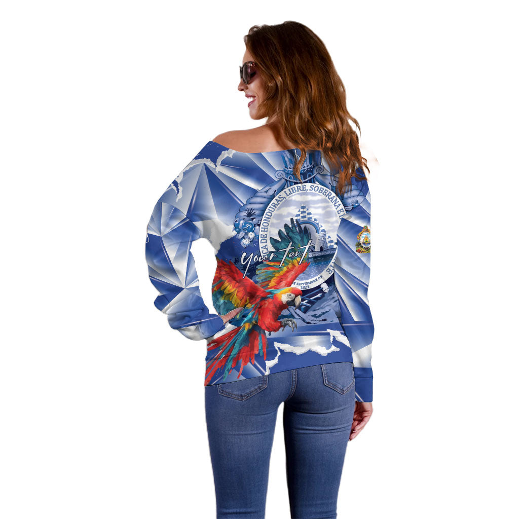 Personalized Honduras Scarlet Macaw Off Shoulder Sweater Happy Independence Day
