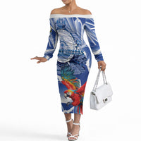 Personalized Honduras Scarlet Macaw Off The Shoulder Long Sleeve Dress Happy Independence Day