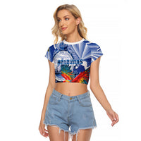 Personalized Honduras Scarlet Macaw Raglan Cropped T Shirt Happy Independence Day