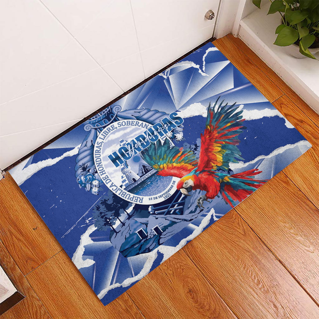 Honduras Scarlet Macaw Rubber Doormat Happy Independence Day
