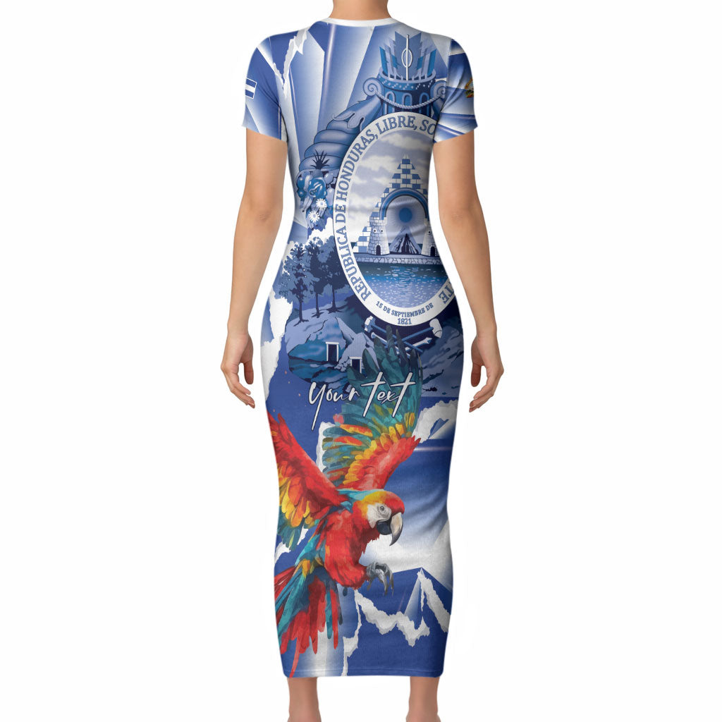 Personalized Honduras Scarlet Macaw Short Sleeve Bodycon Dress Happy Independence Day