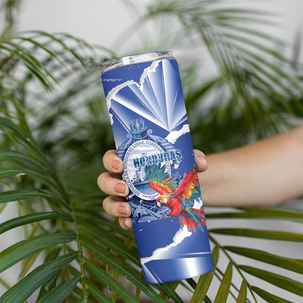 Personalized Honduras Scarlet Macaw Skinny Tumbler Happy Independence Day