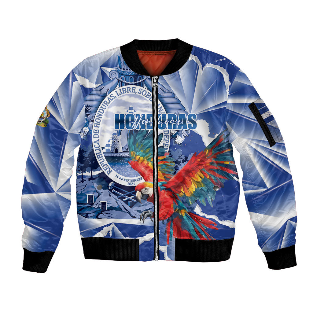 Personalized Honduras Scarlet Macaw Sleeve Zip Bomber Jacket Happy Independence Day