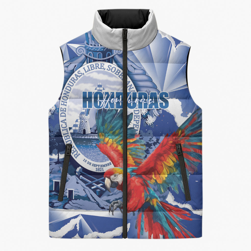 Personalized Honduras Scarlet Macaw Sleeveless Puffer Jacket Happy Independence Day