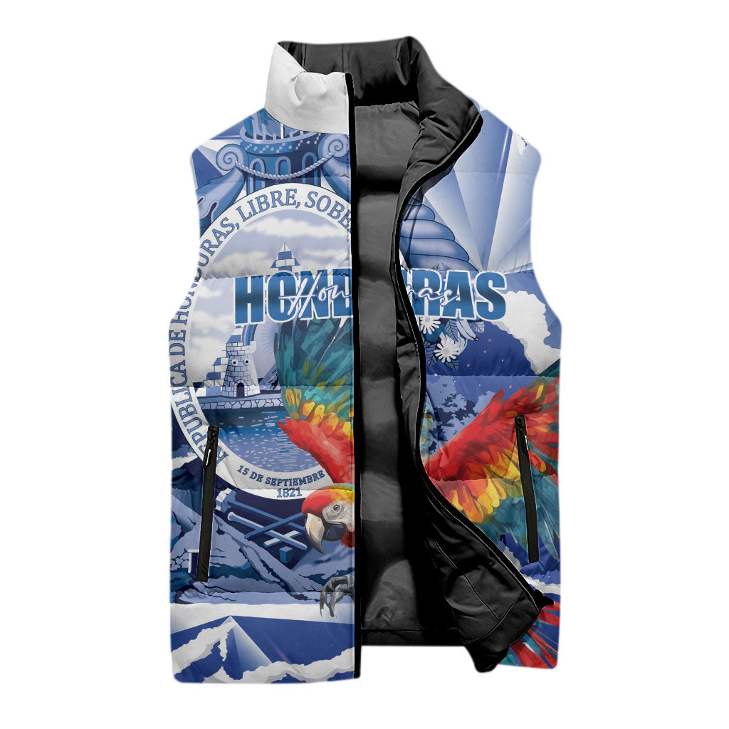 Personalized Honduras Scarlet Macaw Sleeveless Puffer Jacket Happy Independence Day