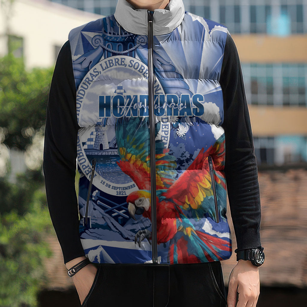 Personalized Honduras Scarlet Macaw Sleeveless Puffer Jacket Happy Independence Day