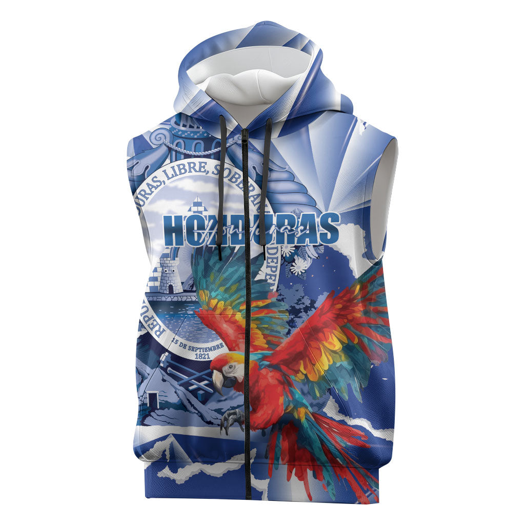 Personalized Honduras Scarlet Macaw Sleeveless Zip Hoodie Happy Independence Day