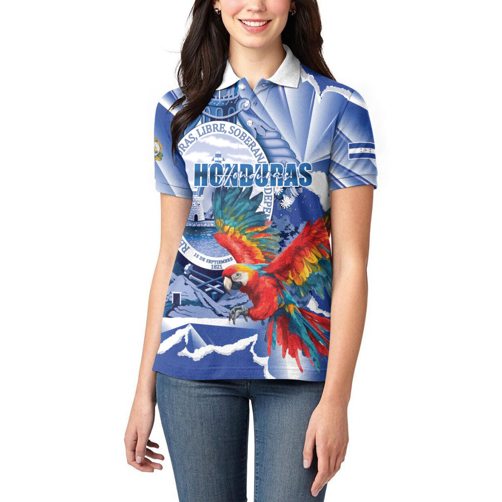 Personalized Honduras Scarlet Macaw Women Polo Shirt Happy Independence Day