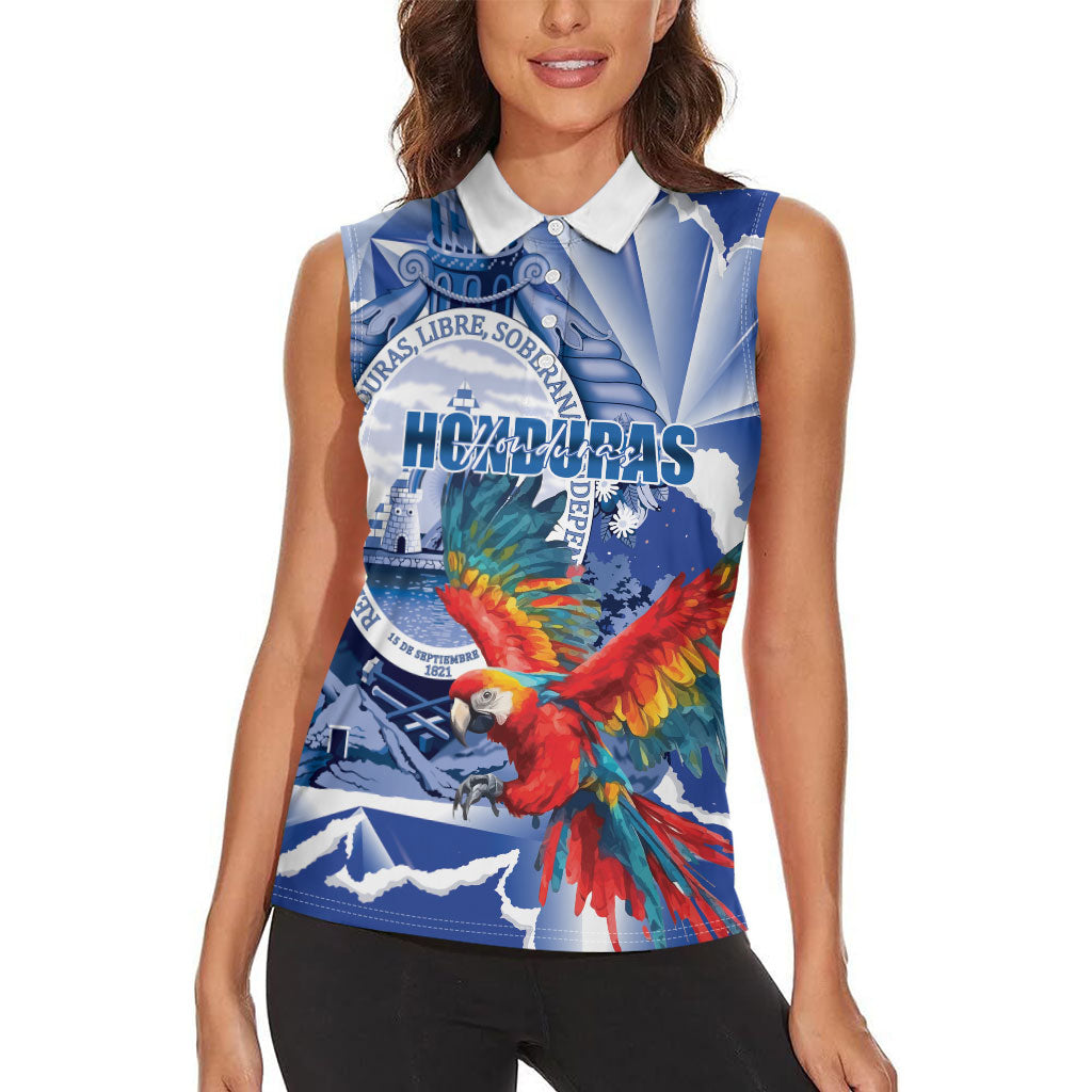 Personalized Honduras Scarlet Macaw Women Sleeveless Polo Shirt Happy Independence Day